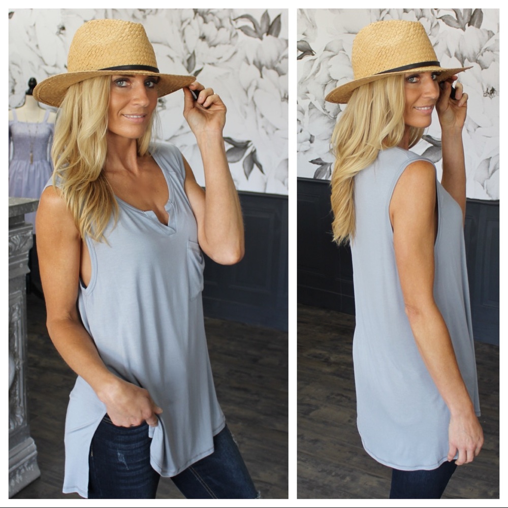 ✨LAST ONE✨Slate Blue V Neck Slouch Pocket - Picture 4 of 4